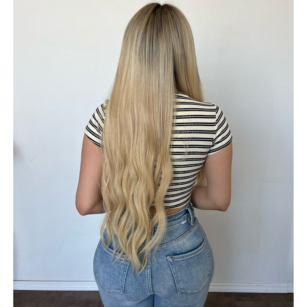 Bianca Stripe V Neck Tee (White/Black)