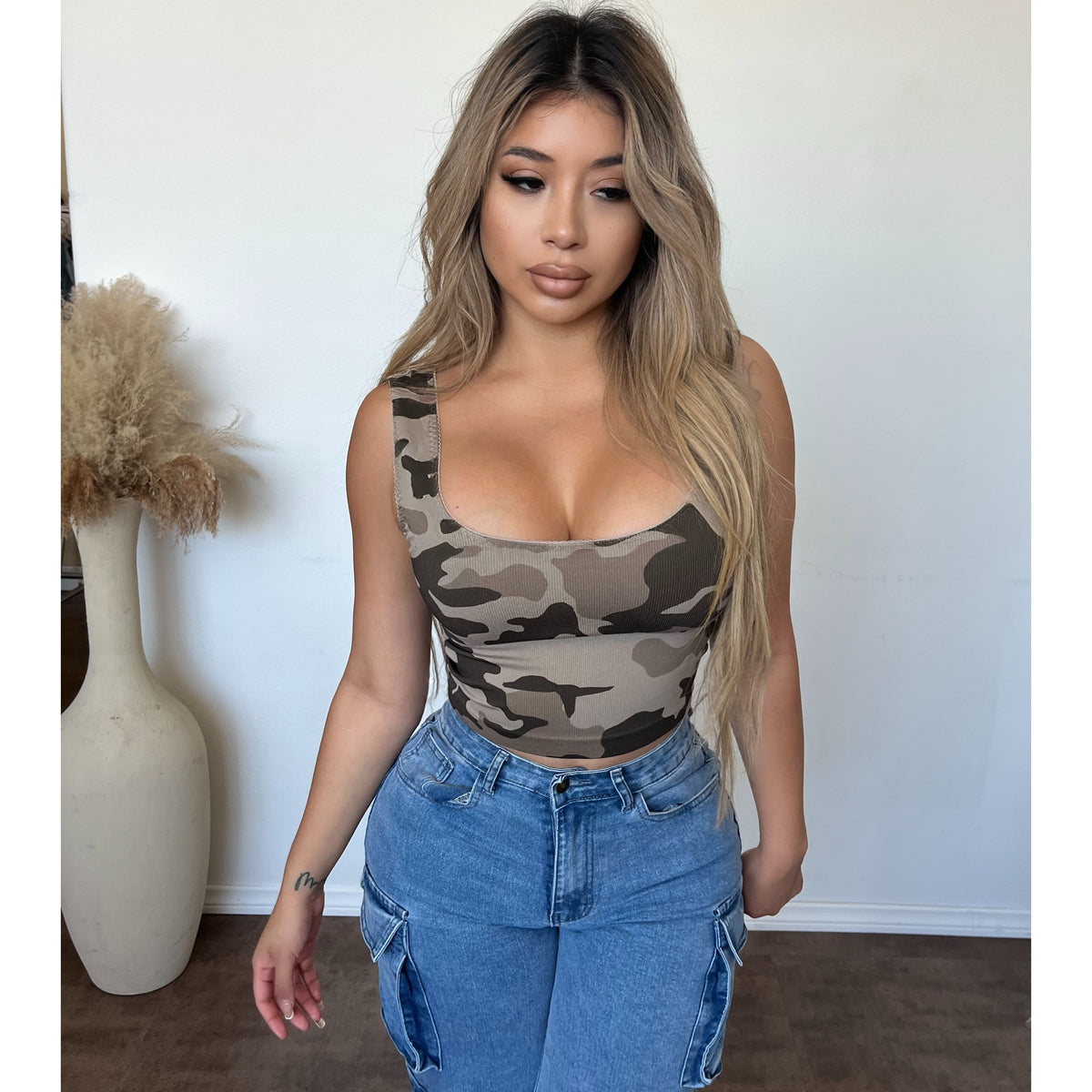 Denise Camo Print Tank Top (Ash)