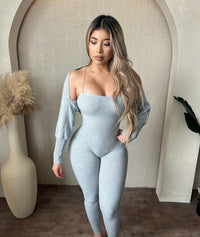 Jackie Back Lace Up Hip Detail Jumpsuit (Heather Grey)