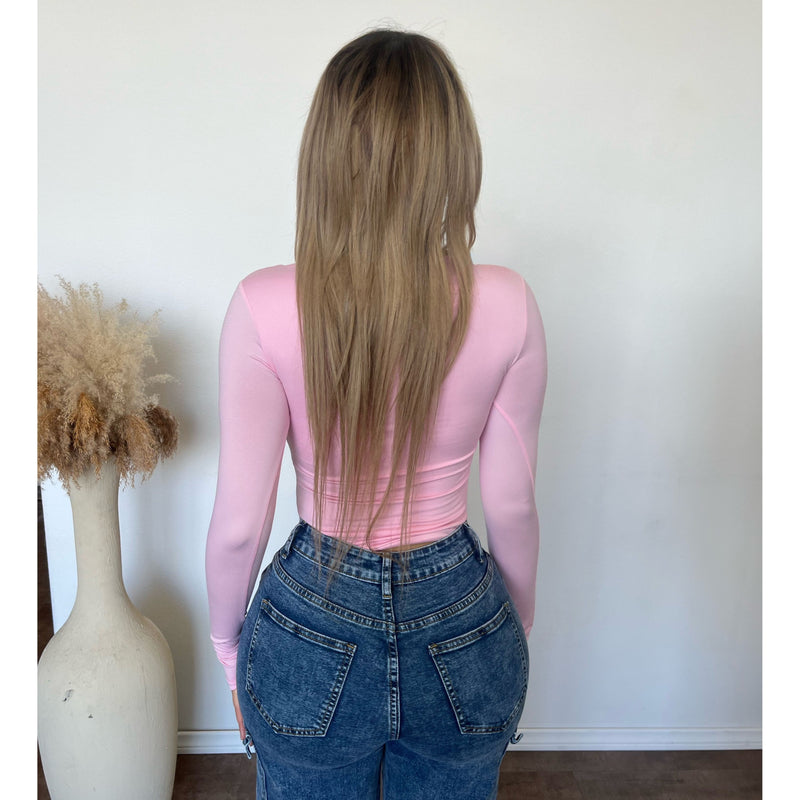 Dora Square Neck Long Sleeve Top (Soft Pink)