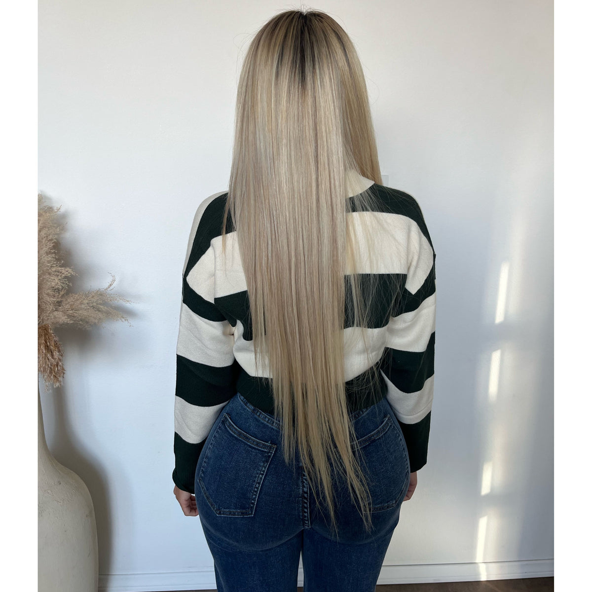 Crissy Striped Polo Sweater (Hunter Green/Ivory)