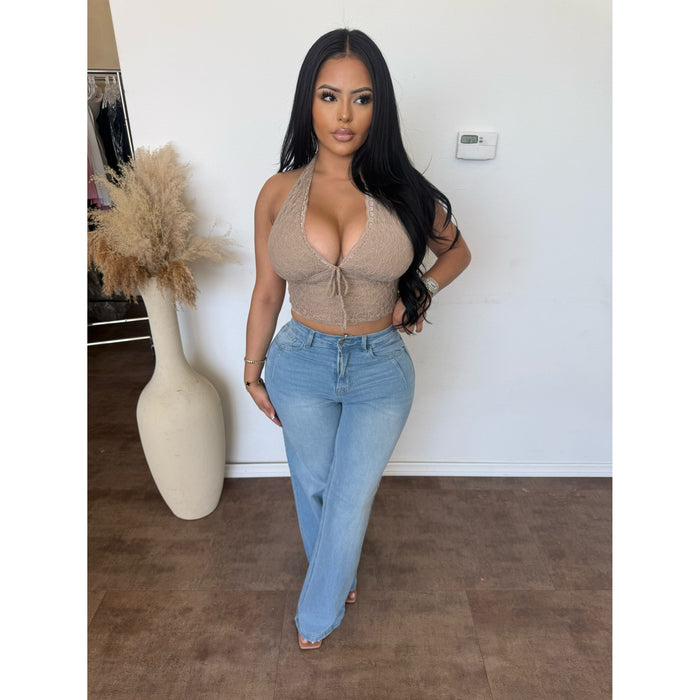 Arianna Lace Halter Top (Taupe)
