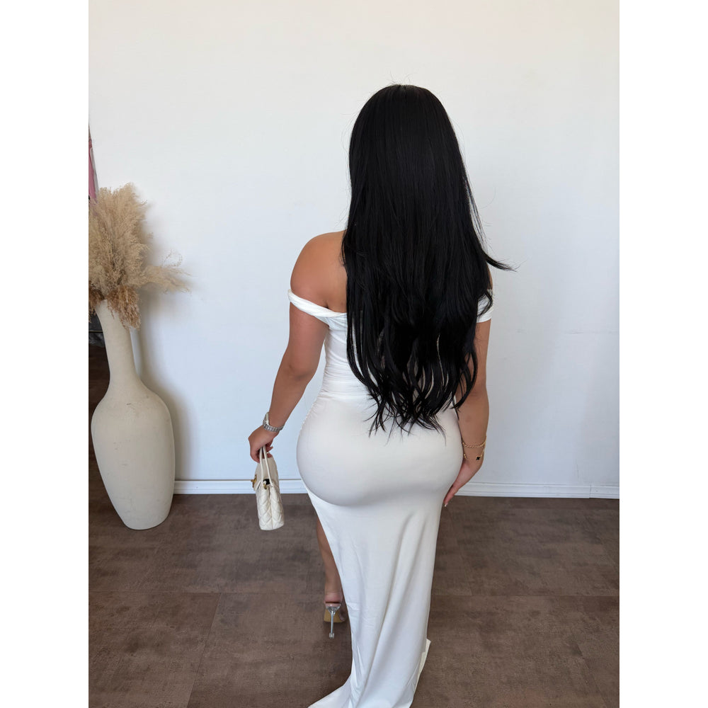Jessica One Shoulder Twist Maxi Dress (Off White)