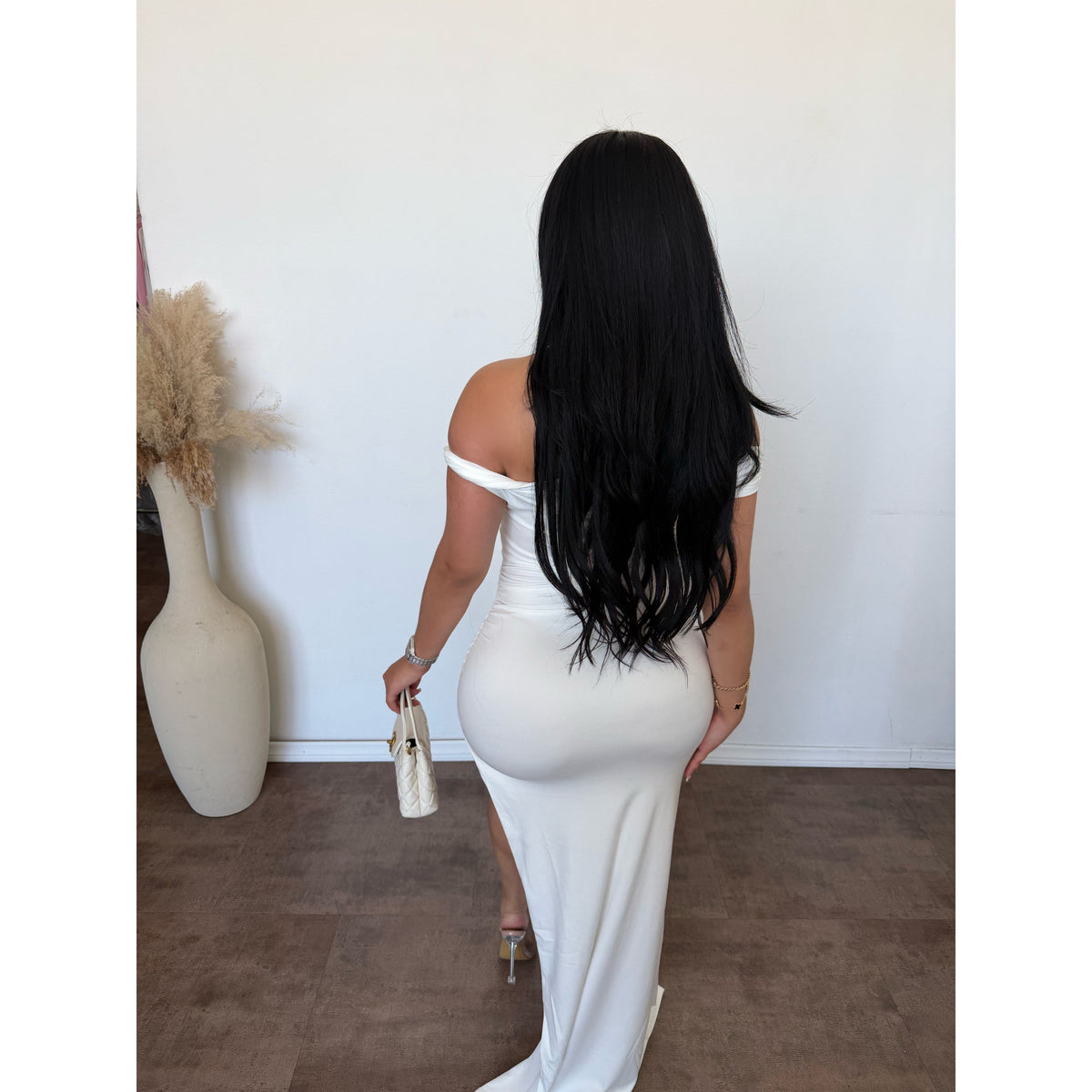 Jessica One Shoulder Twist Maxi Dress (Off White)