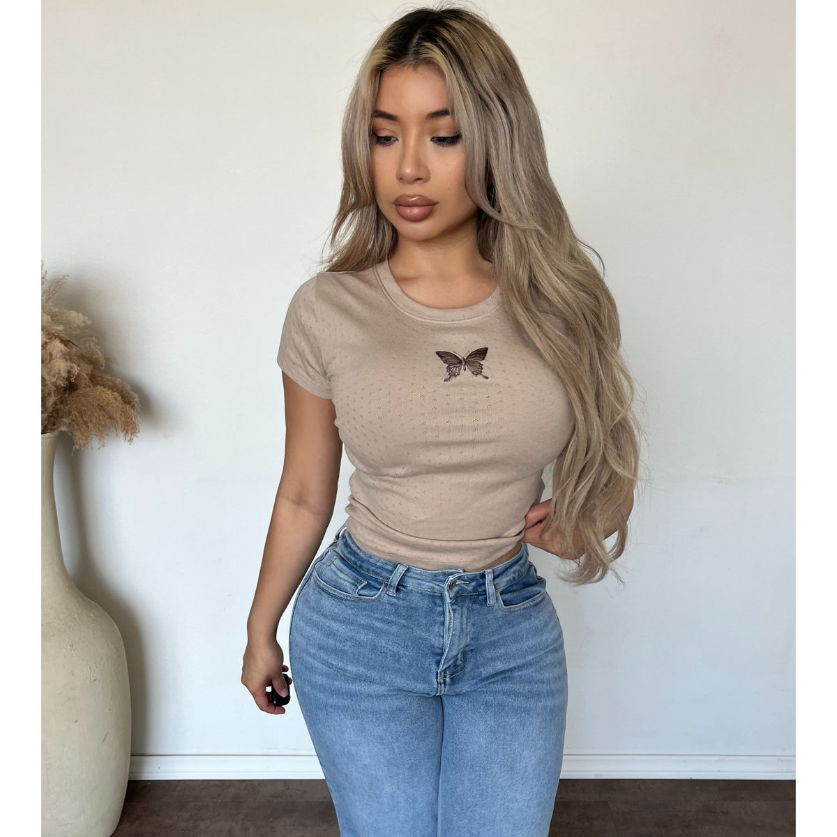 Hailey Butterfly T Shirt (Milk Cofee)