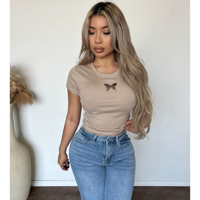 Hailey Butterfly T Shirt (Milk Cofee)