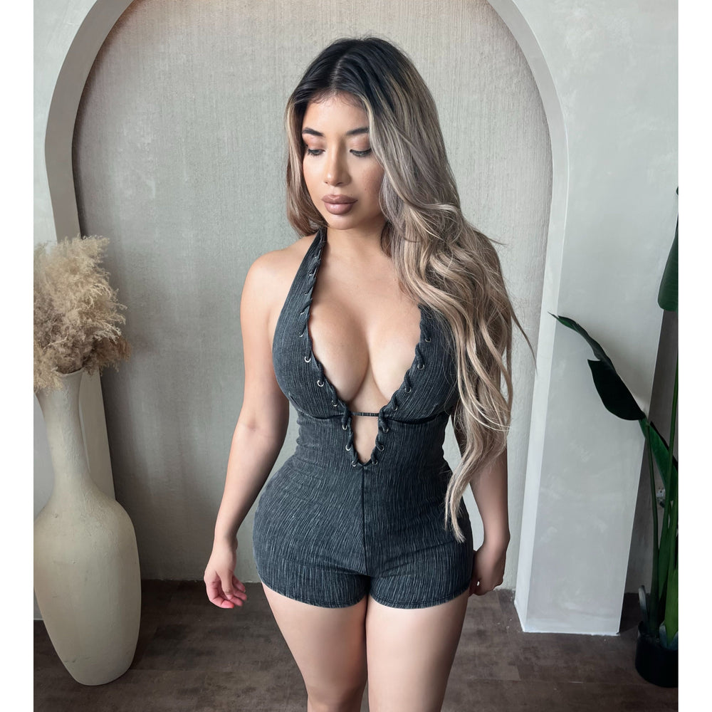Bianca Suede Mini Romper (Black)