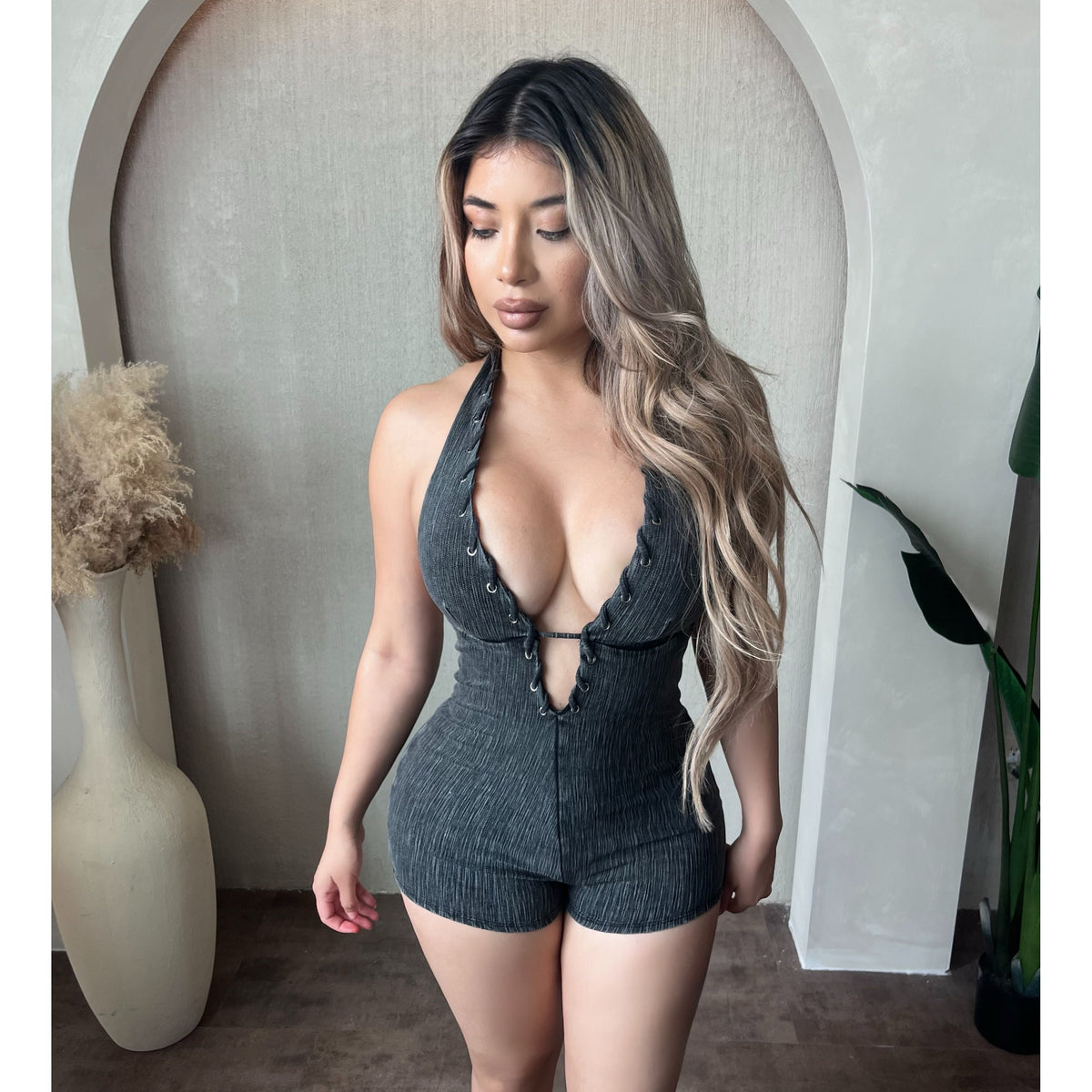 Bianca Suede Mini Romper (Black)