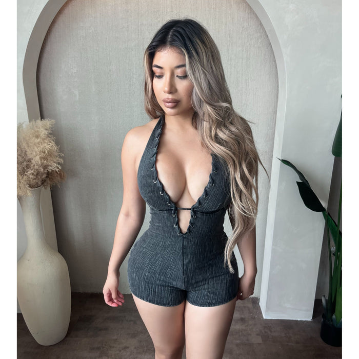 Bianca Suede Mini Romper (Black)