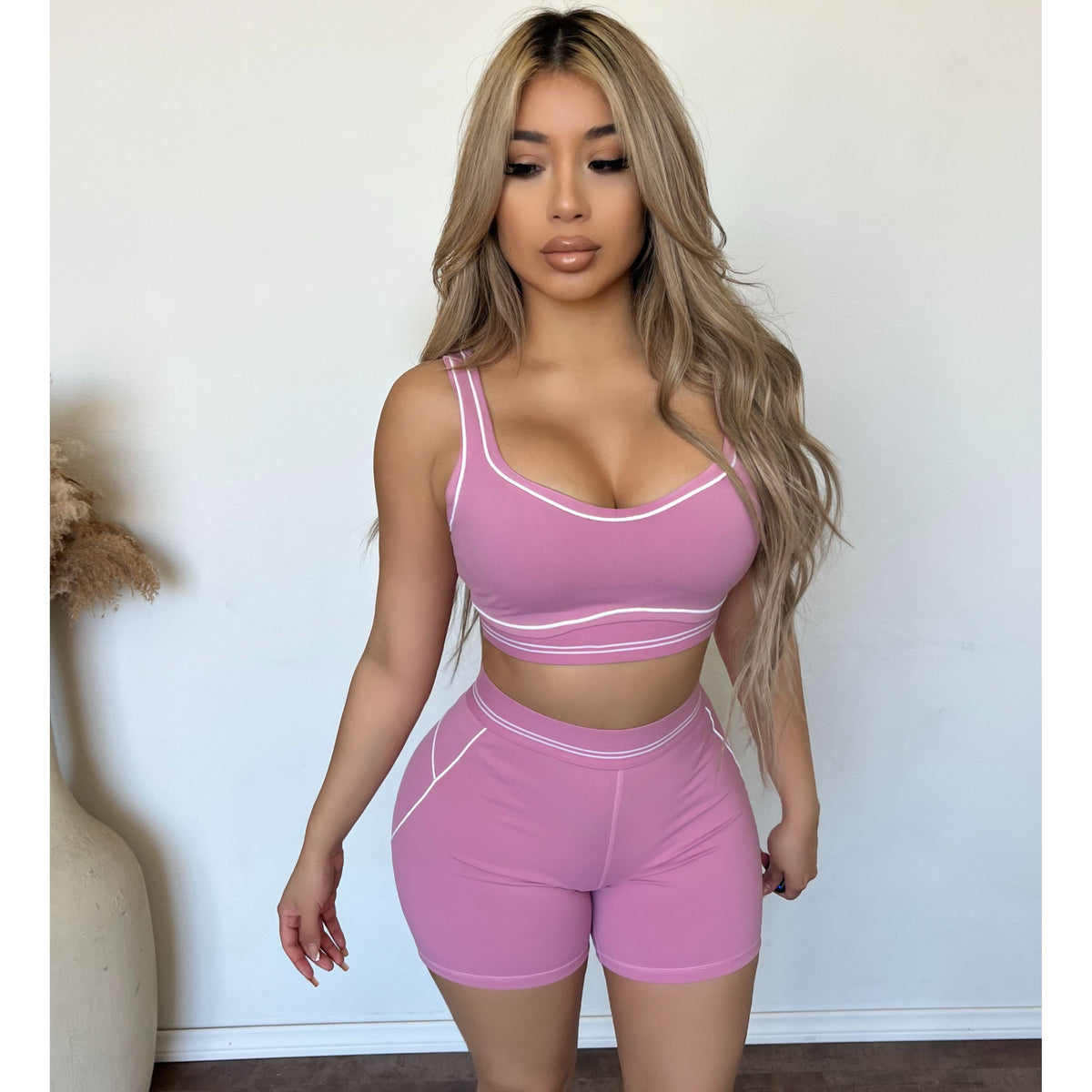 Amelda Matching Gym Shorts & Top (Pink)