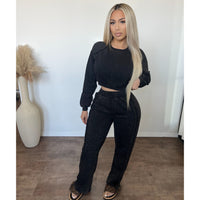 Casandra Washed Sweatshirt & Pants Set (Black)
