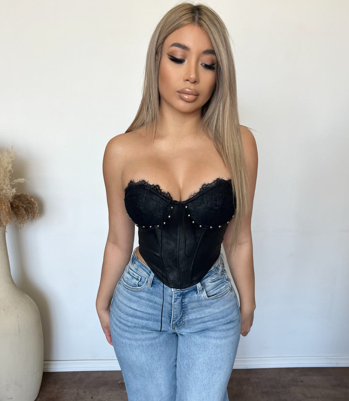 Alexis Suede Tube Top W Tie Back Detail (Black)