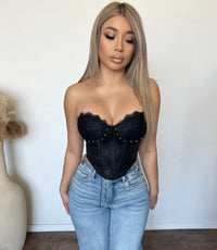 Alexis Suede Tube Top W Tie Back Detail (Black)