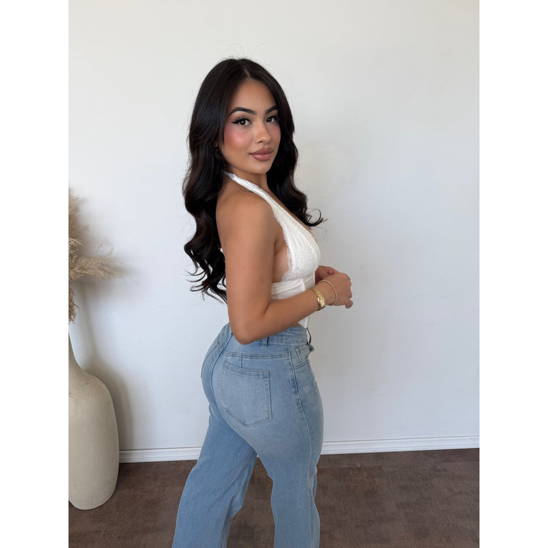 Veronica Halter Lace Mesh Corset Crop Top (Off White)