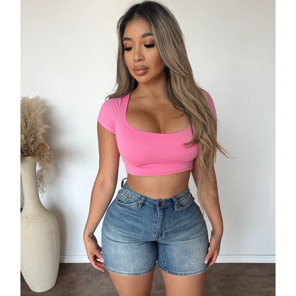 Annabel Jersey Short Sleeve Top (Party Pink)