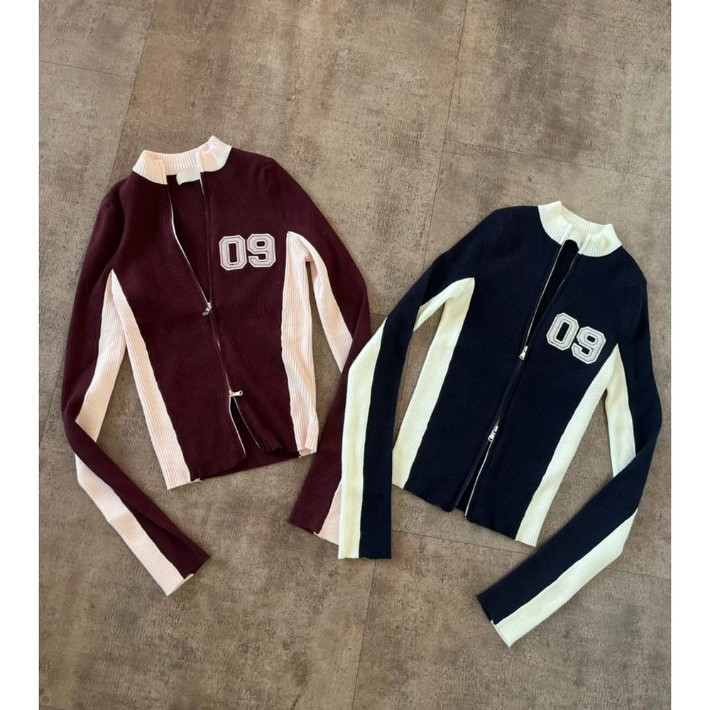 Heria Lettering Zip Up Jacket (Navy/Cream)
