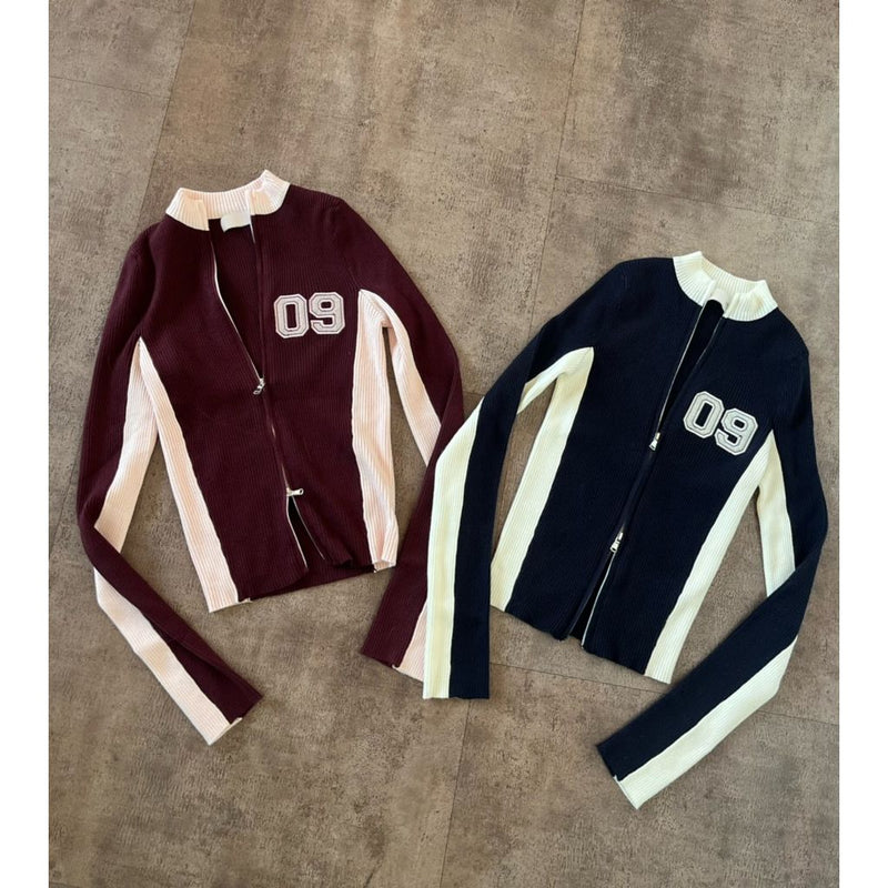 Heria Lettering Zip Up Jacket (Navy/Cream)