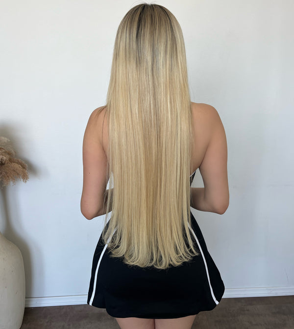 Nena Contrast Binding Halter Dress (Black/White)