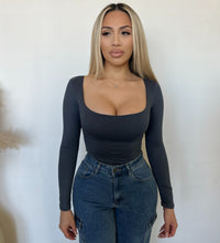 Doreen Scoop Neck Long Sleeve Top (DK Grey)