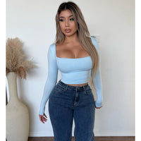 Reina Long Sleeve Scoop Neck Top (Light Blue)