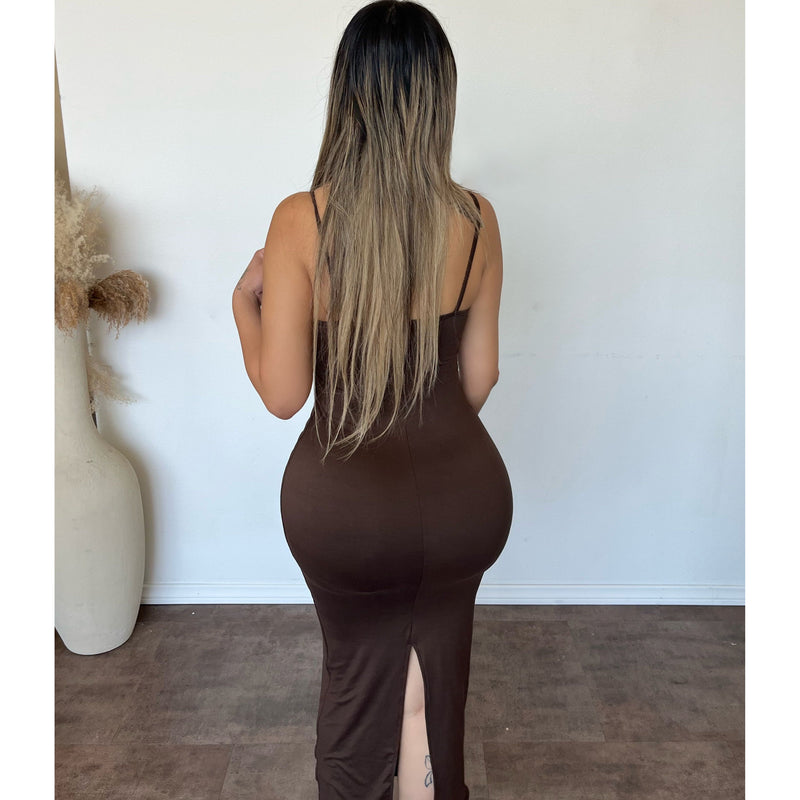 Leah Maxi Strapped Dress (Brown)