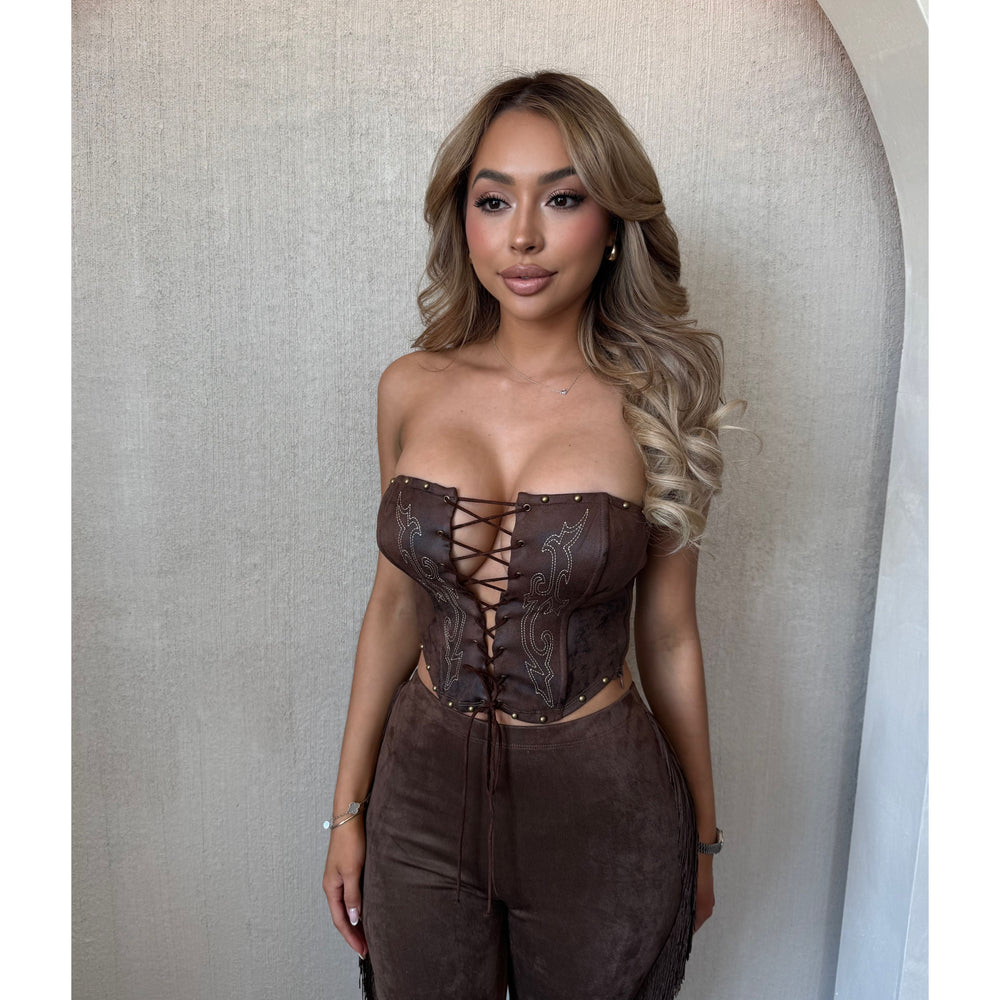 Pam Tie Front Corset Top (Chocolate)