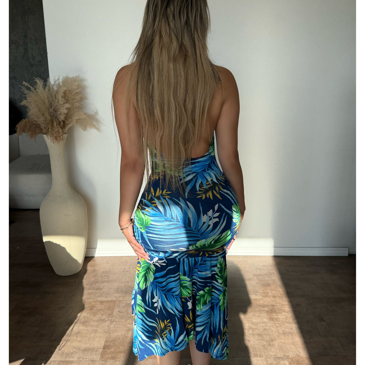 Emily Tropical Halter Neck Dress (Blue/Green) OOTDFASH Emily Tropical Halter Neck Dress (Blue/Green) OOTDFASH