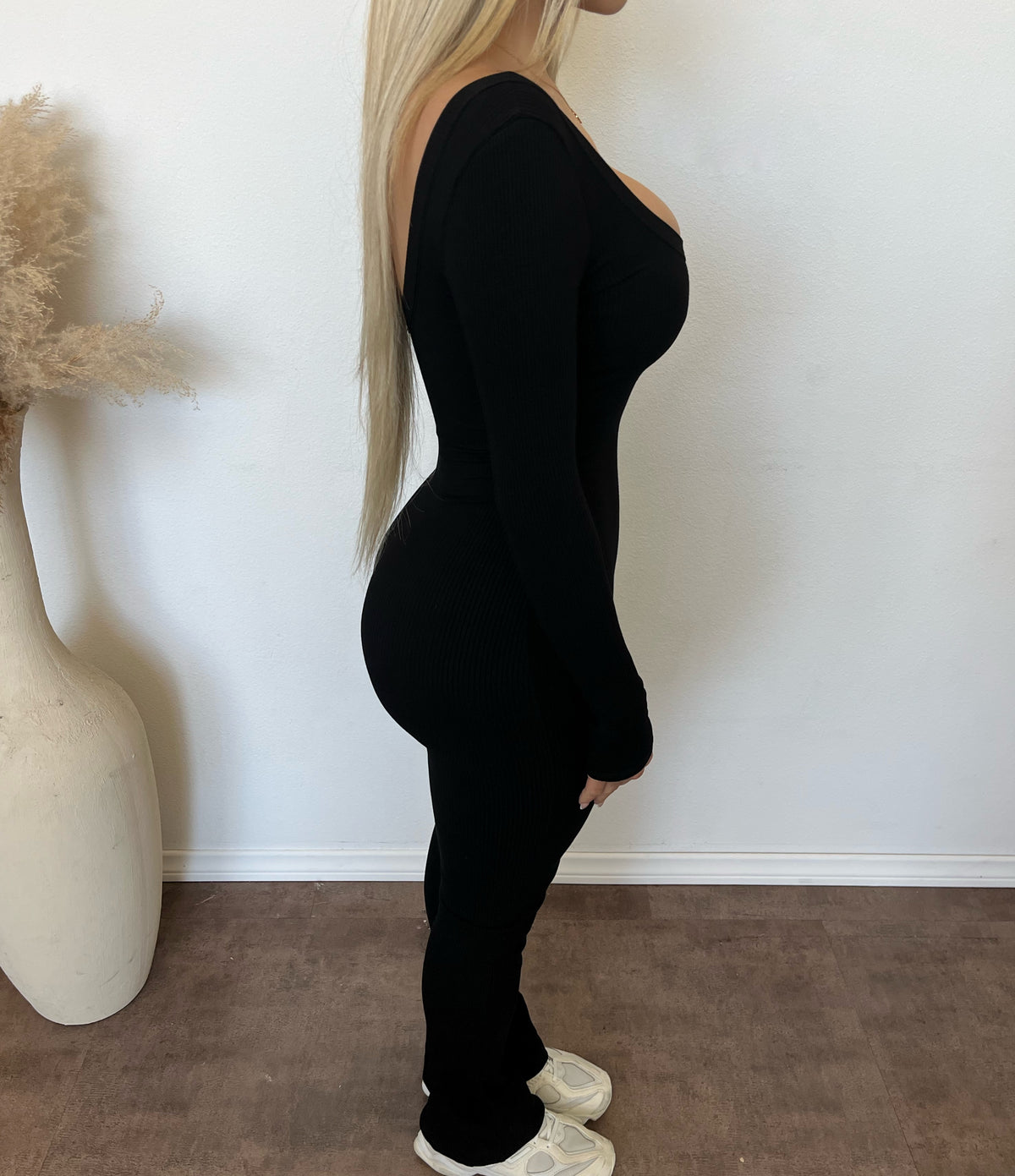 Jen Open Back Snatched Jumpsuit (Black)