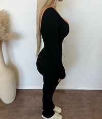 Jen Open Back Snatched Jumpsuit (Black)