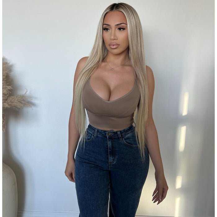 Stacy V Neck Cami Top (Brown)