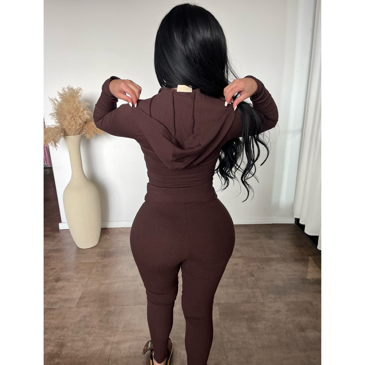 Bianca Snatched Zip Up Hoodie W Matching Leggings (Chocolate)