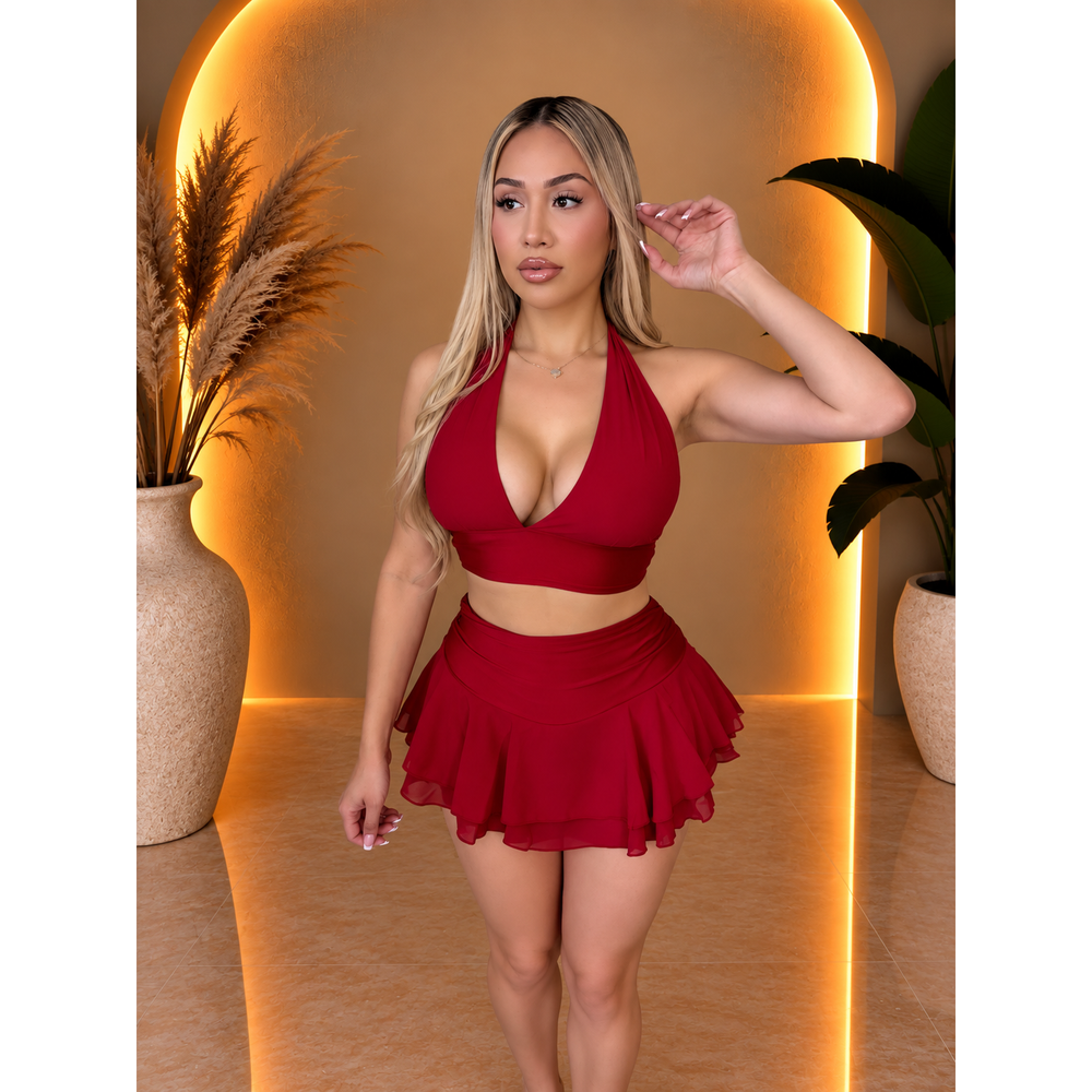 Melissa Skirt Set W halter Top (Red)