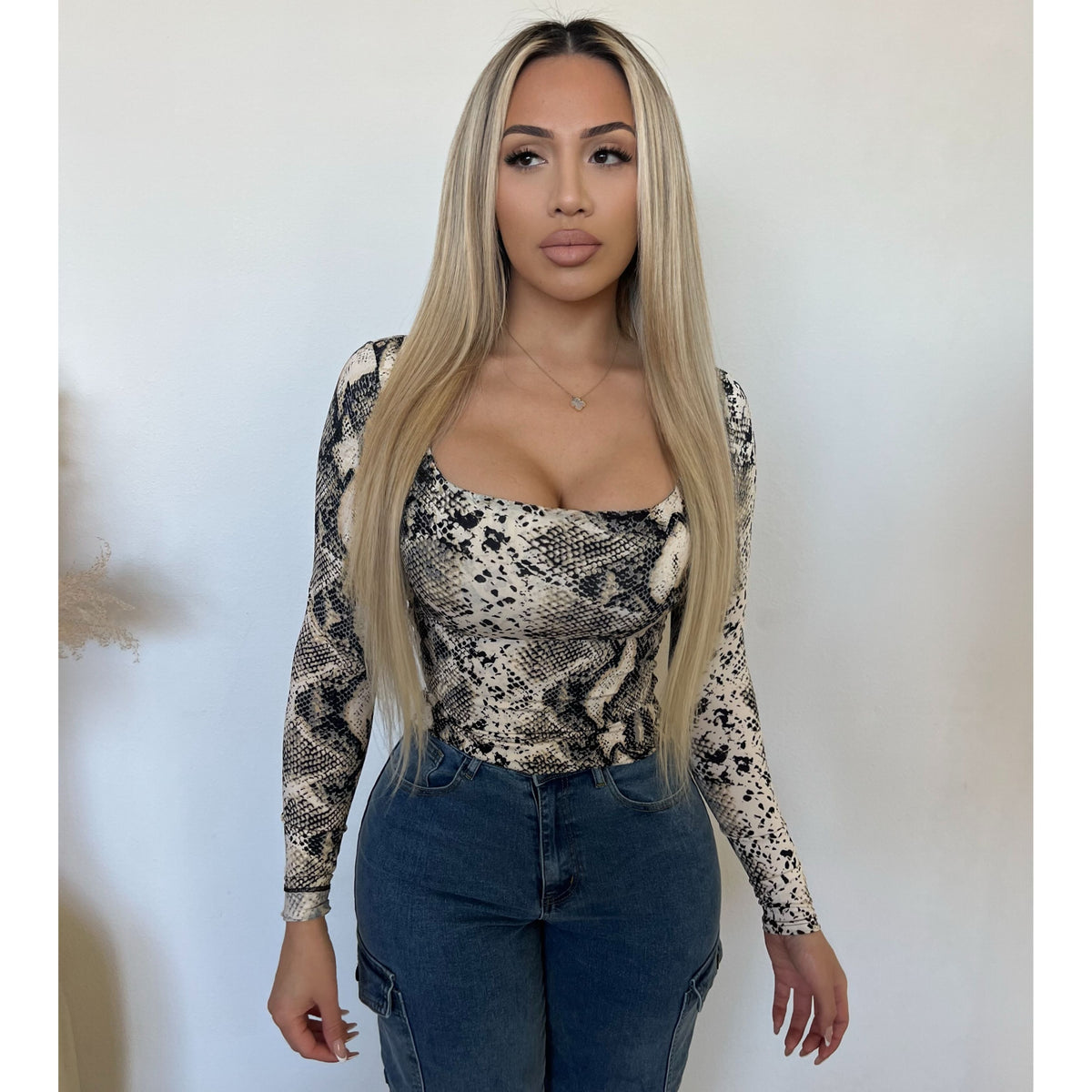 Reina Long Sleeve Scoop Neck Top (Snake)