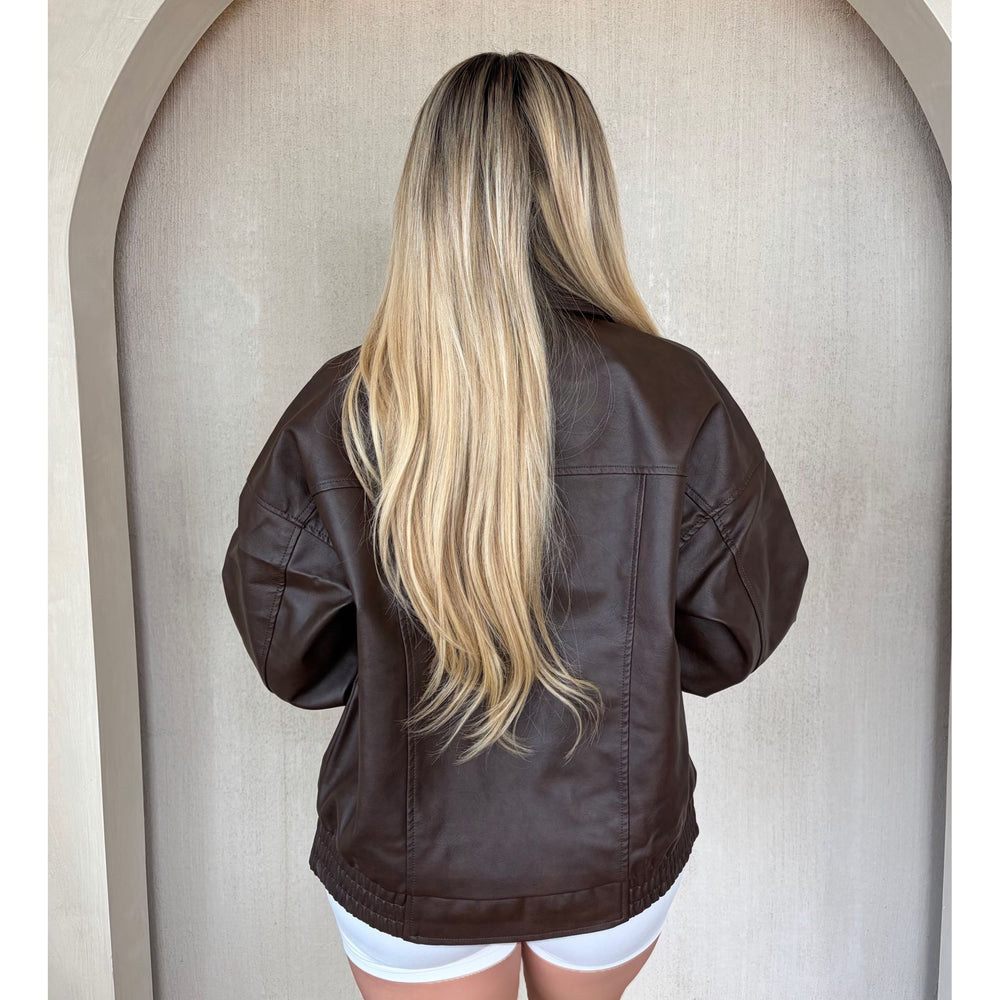 Nessa Leather Bomber Jacket(Dark Brown)