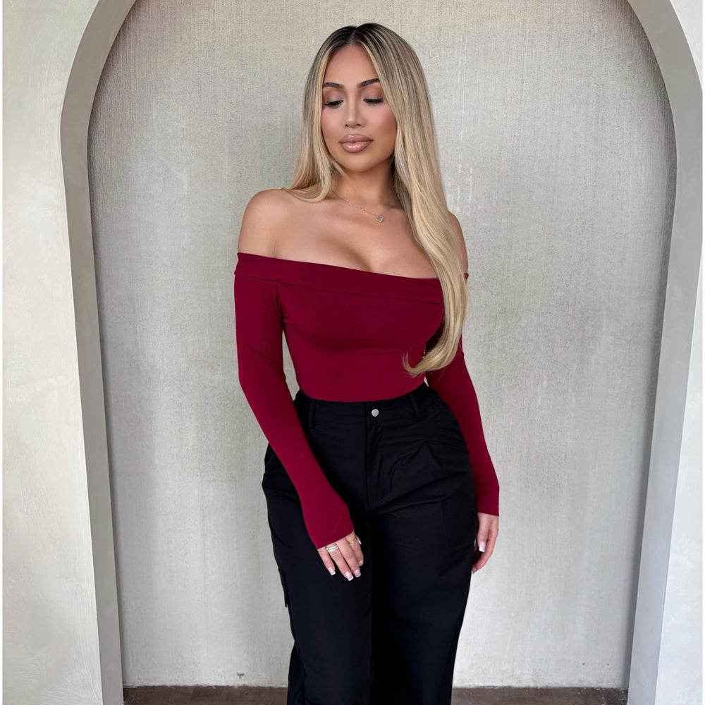 Jessica Off Shoulder Bodysuit(Burgundy)