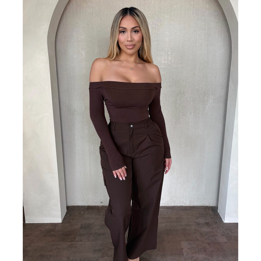 Kim Highwaist Cargo Trouser(Brown)