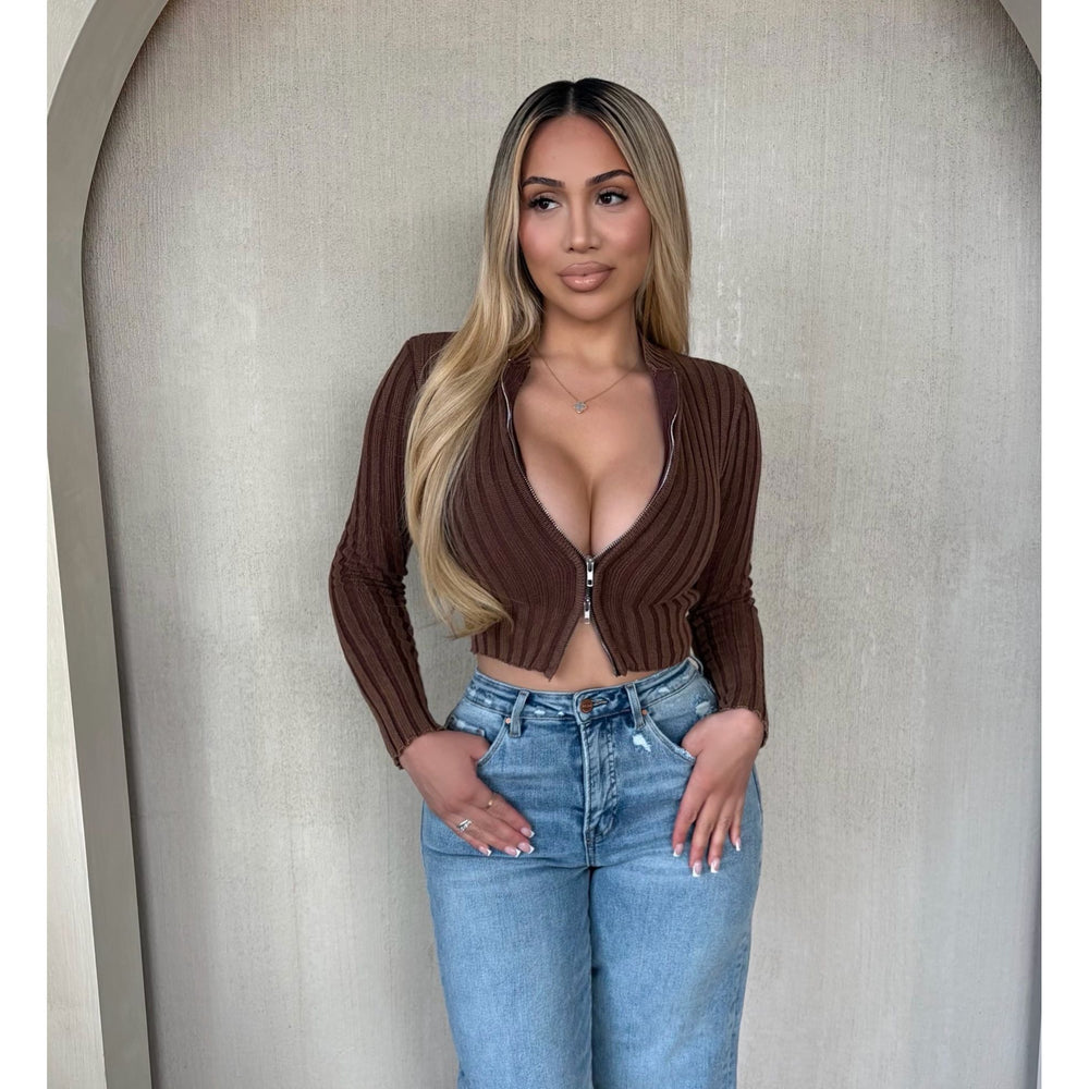 Mayra Rib Zip Up(Brown)