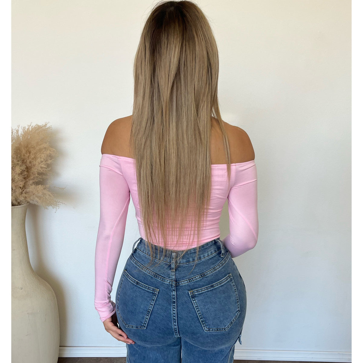 Elena Long Sleeve Off Shoulder Top (Light Pink)