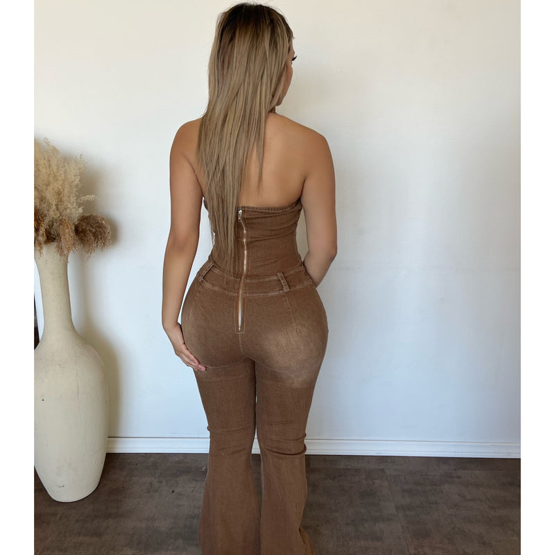 Maddy Stretch Jean Jumpsuit (Camel Vintage)