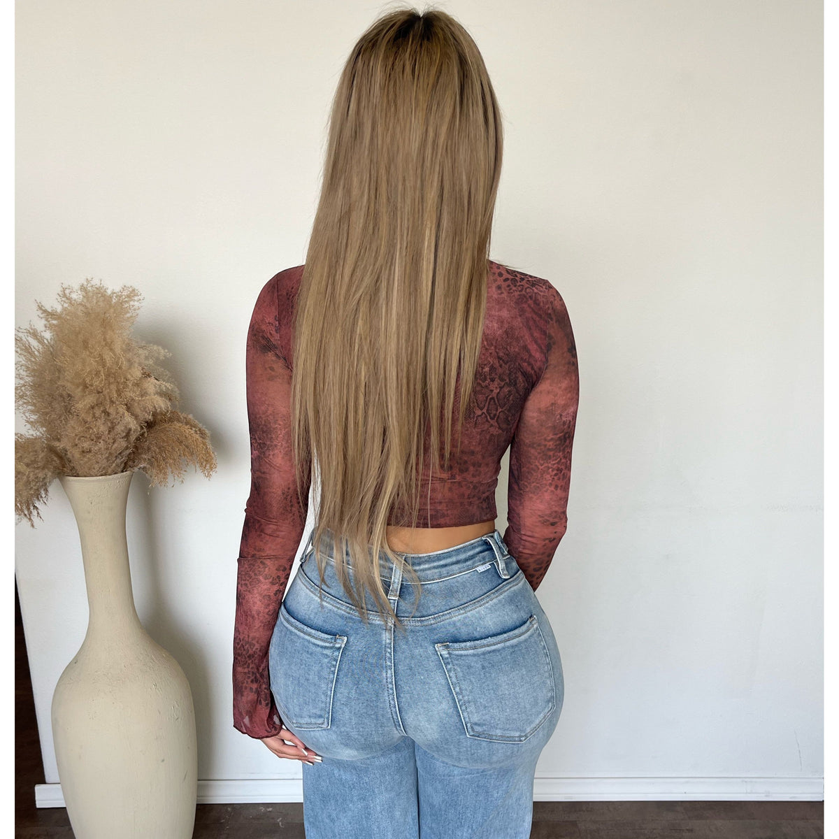 Isabella Printed Long Sleeve Top (Rust)