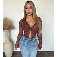 Isabella Printed Long Sleeve Top (Rust)