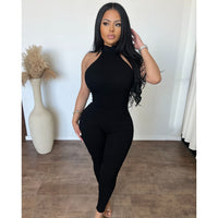 Estella Sleeveless Jumpsuit W Neck Round (Black)