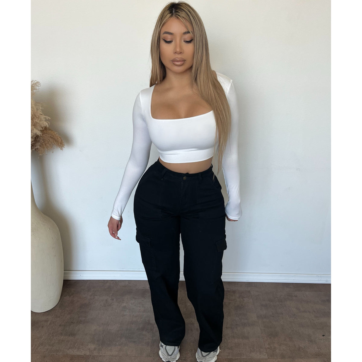 Blake Wide Leg Cargo Jeans (Black)