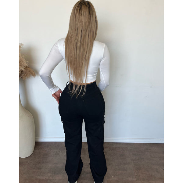 Blake Wide Leg Cargo Jeans (Black)