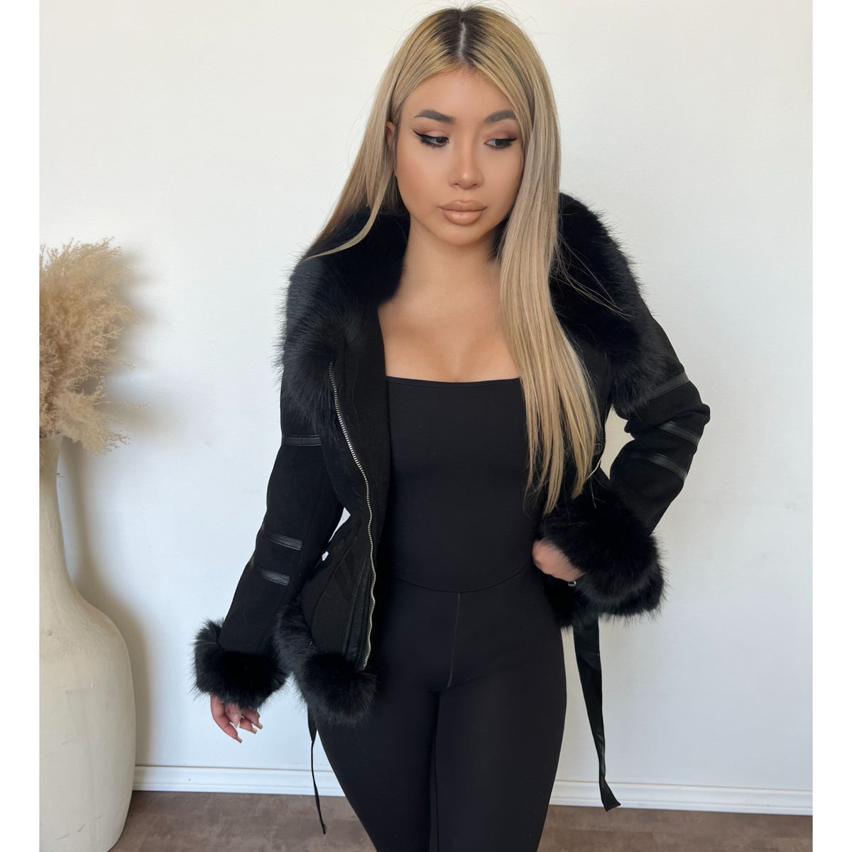 Arianna Monaco Luxe Sherpa Coat (Black)