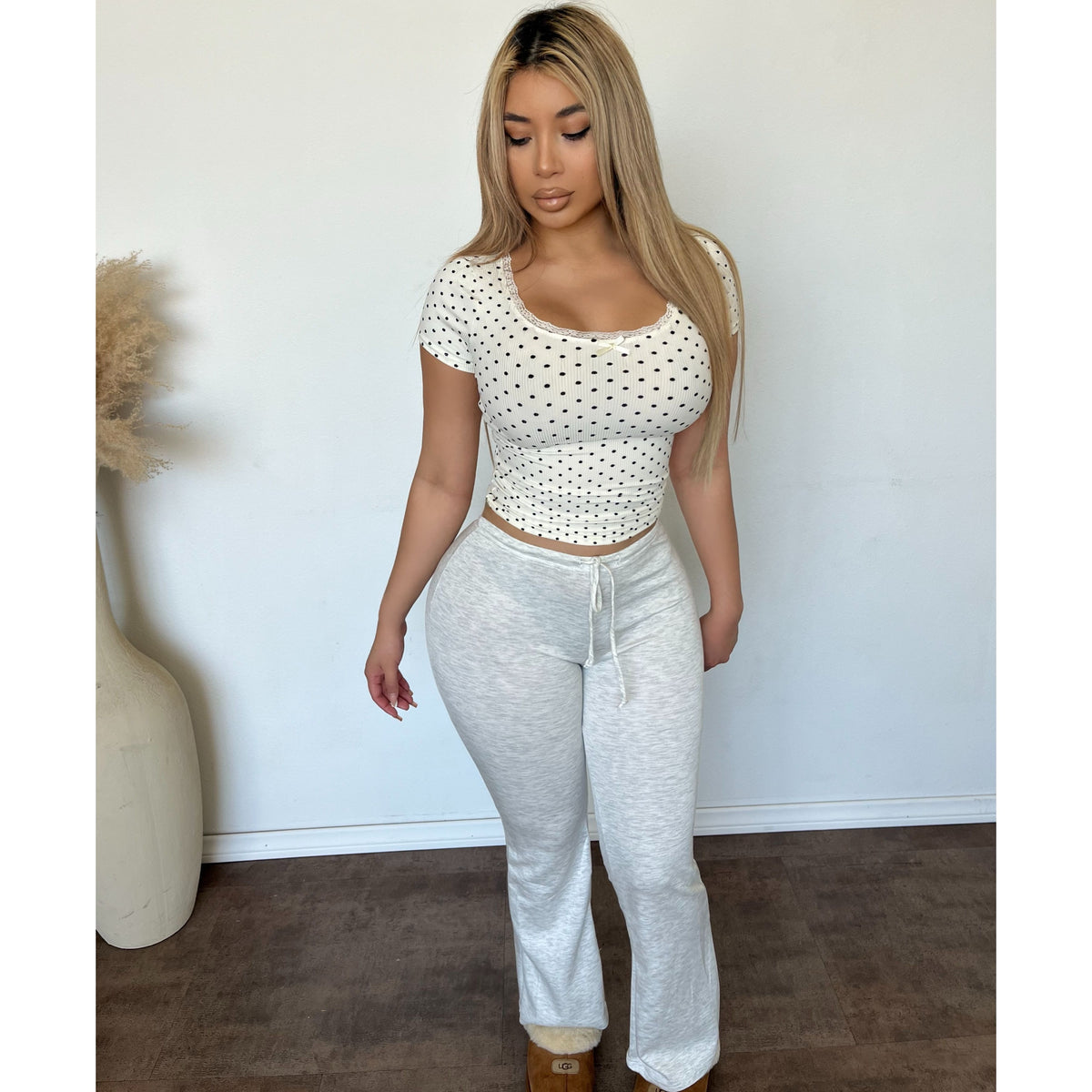 Selena Faux ModalFlare Pants W Tie (Heather Grey)