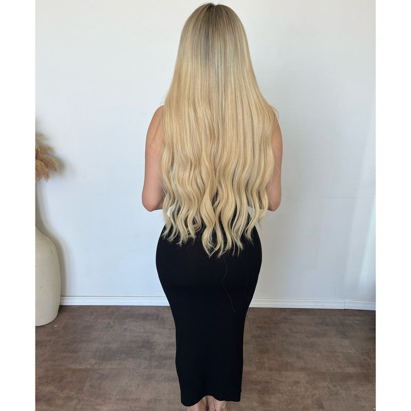 Crystal Snatched Ribbed Maxi Dress (Black)