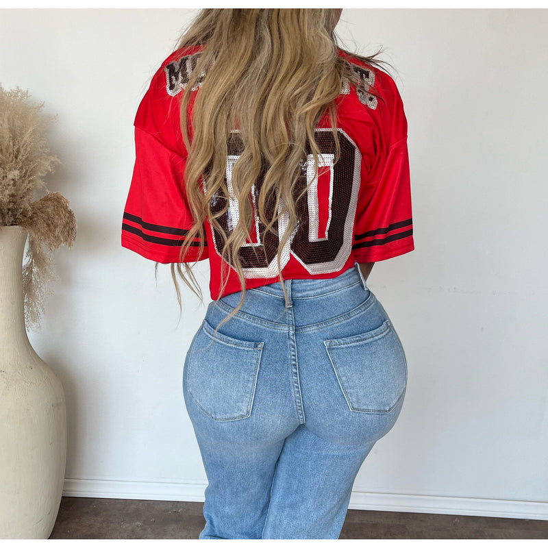 Michelle Cropped Jersey Top (Red)