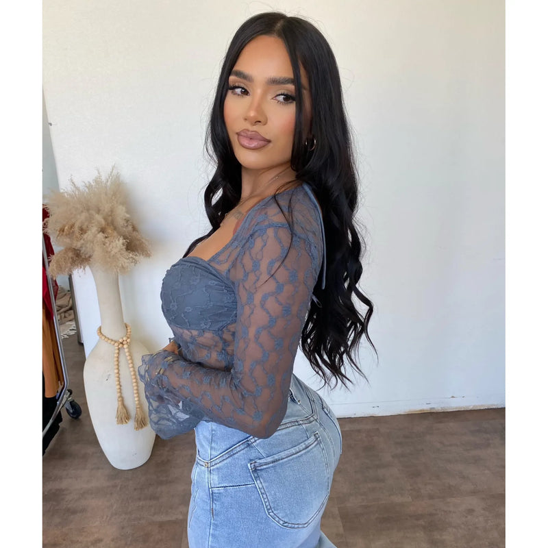 Tiff lace top (Charcoal)