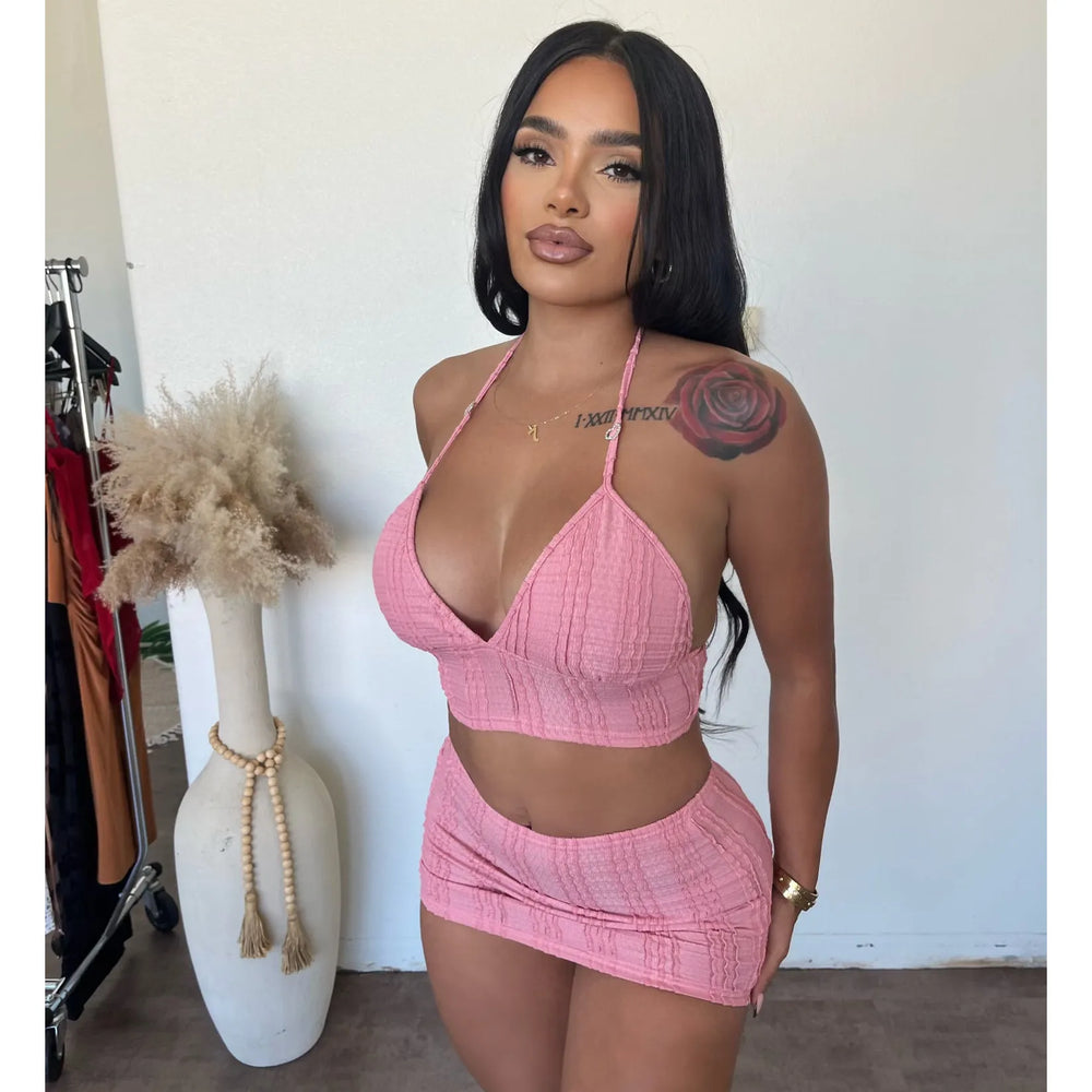 Linda 2 Piece Skirt Set (Pink)